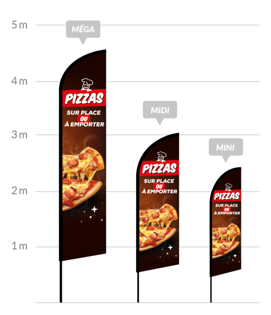 drapeau publicitaire pizzas  sur place à emporter