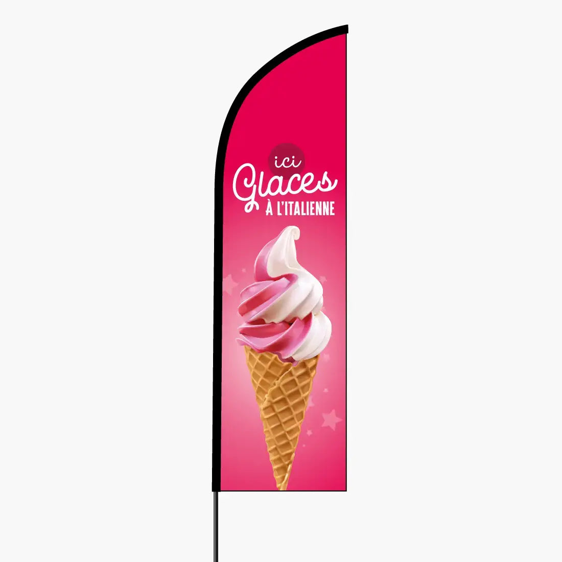 Drapeau publicitaire fête foraine : modèle Glaces à l'italienne