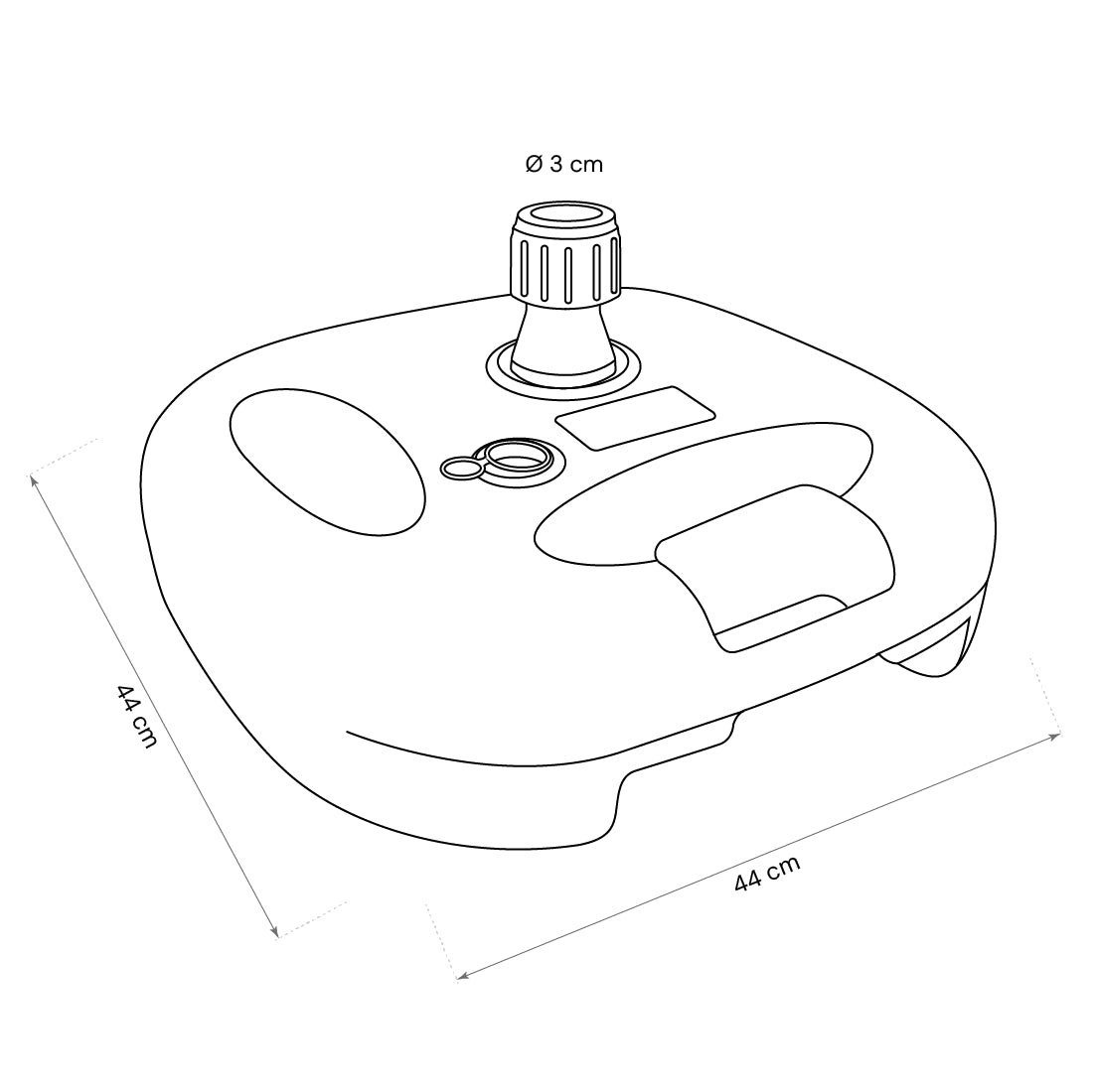 Dimensions pied de parasol 17 l. drapeau oriflamme