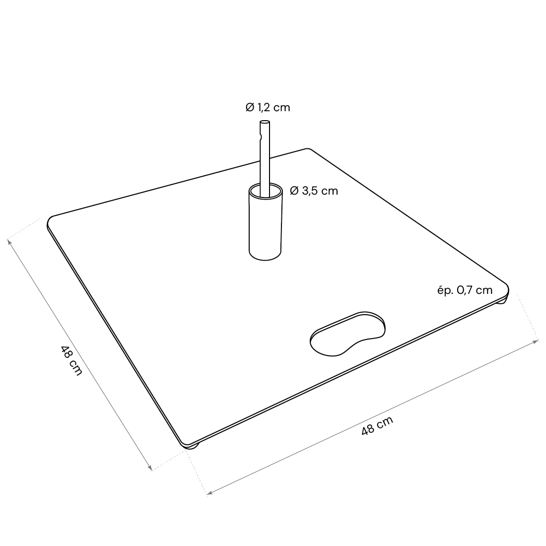 Dimensions platine acier 13 kg drapeau oriflamme