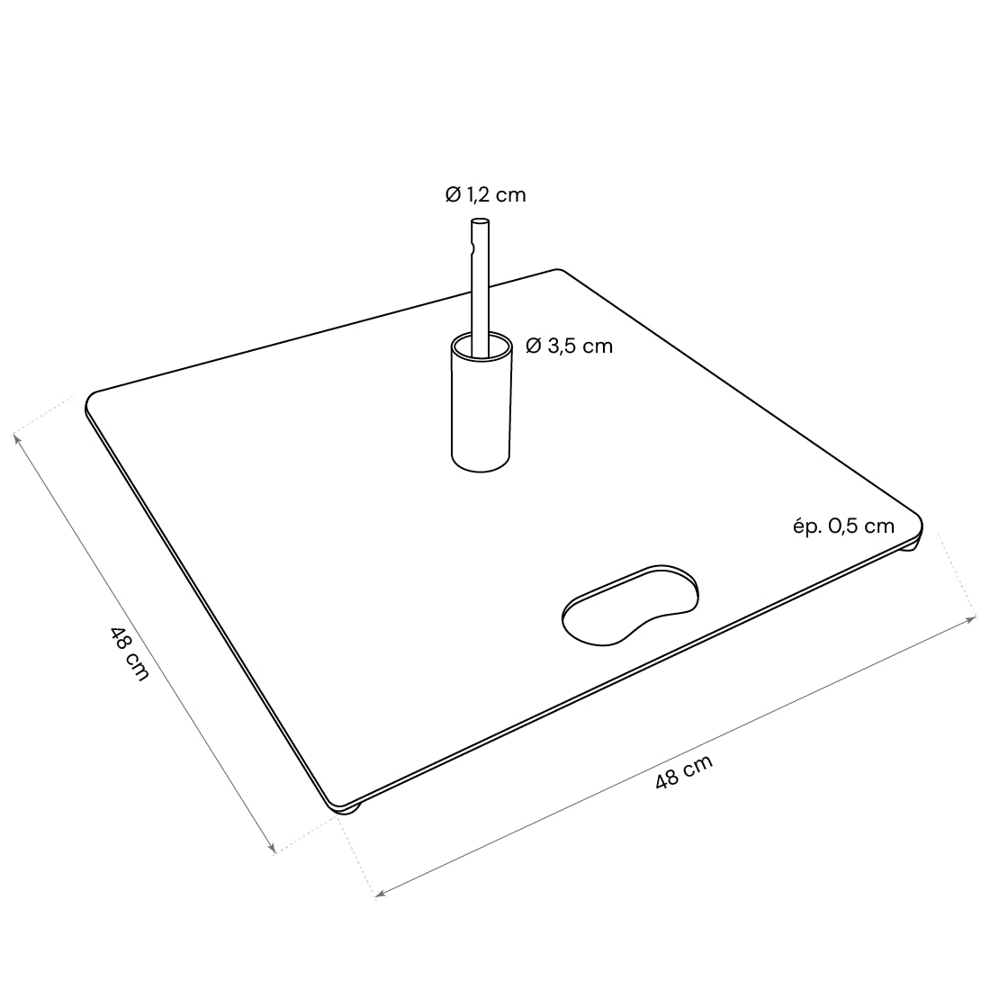 Dimensions platine acier 9 kg drapeau oriflamme