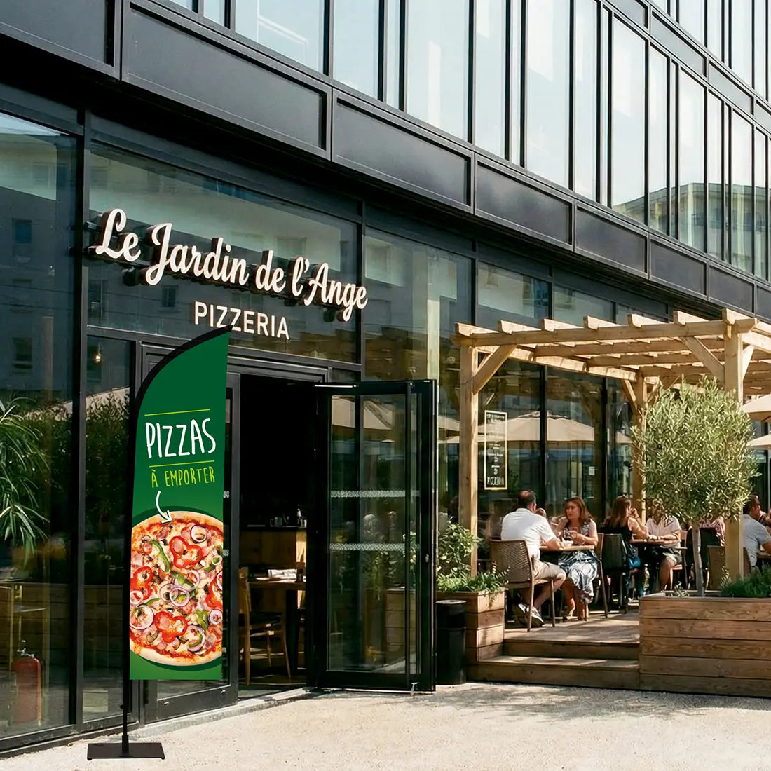 Drapeau pizzeria extérieur
