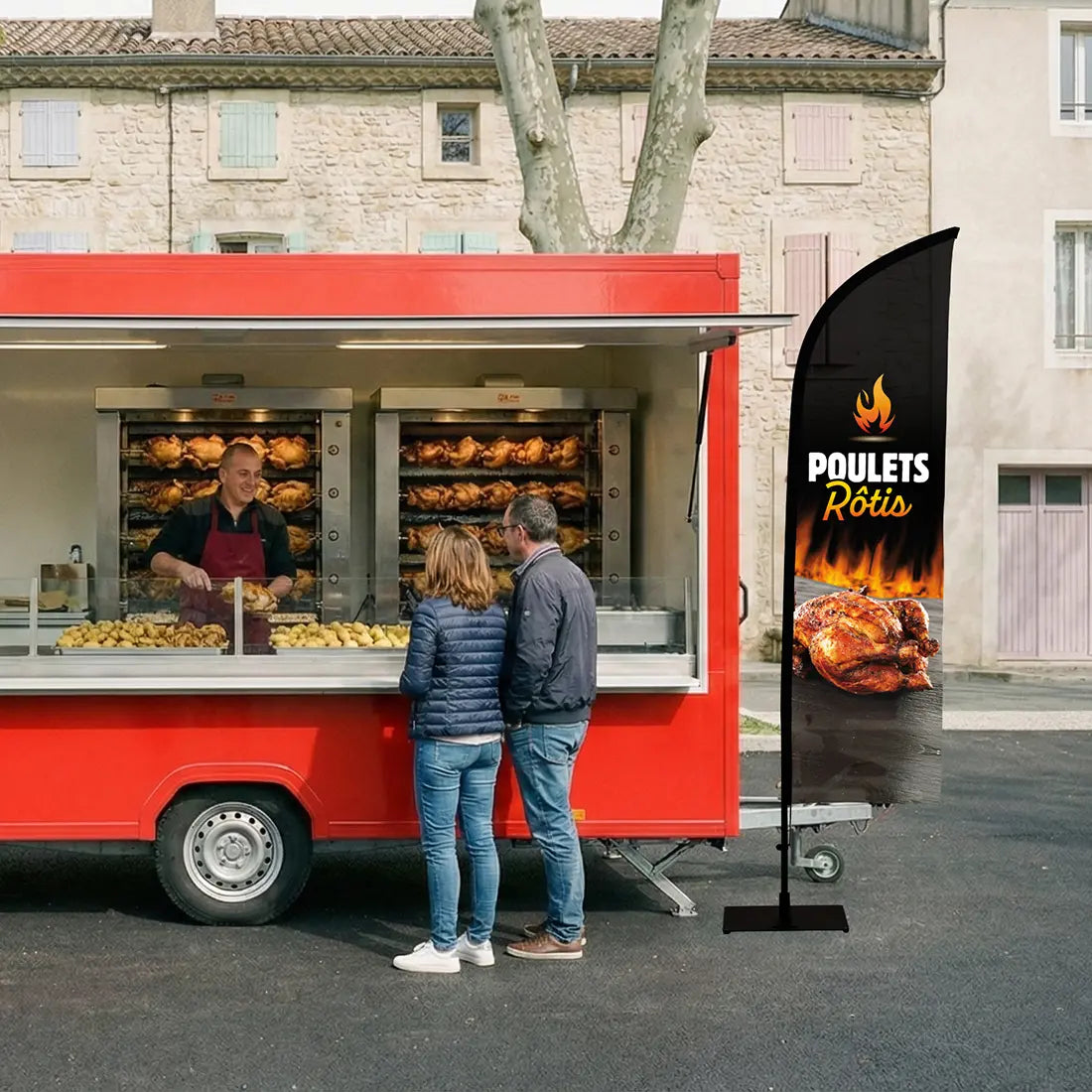 Drapeau promotionnel pour rôtisserie ambulante