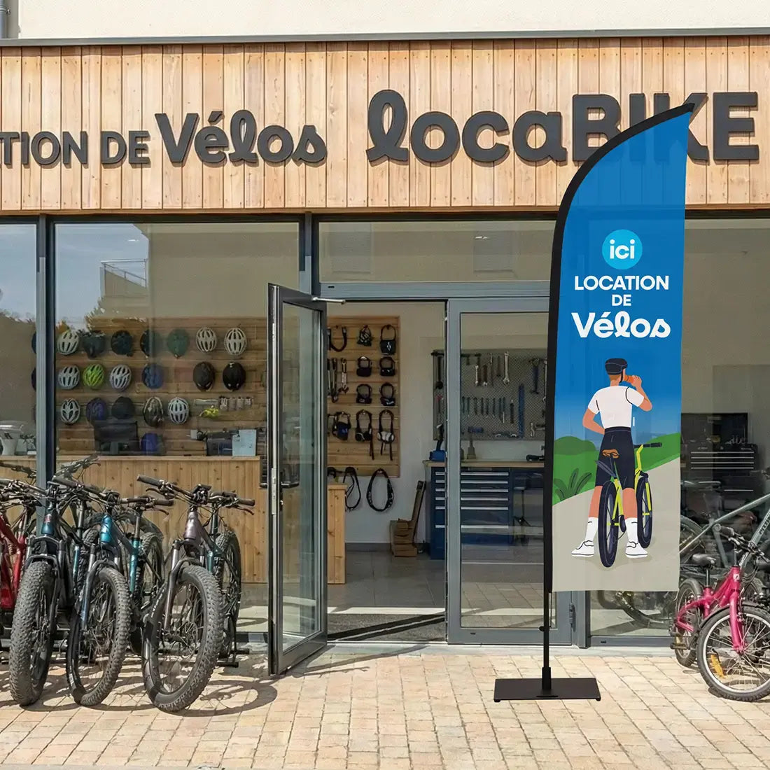 Oriflamme location vélo extérieur