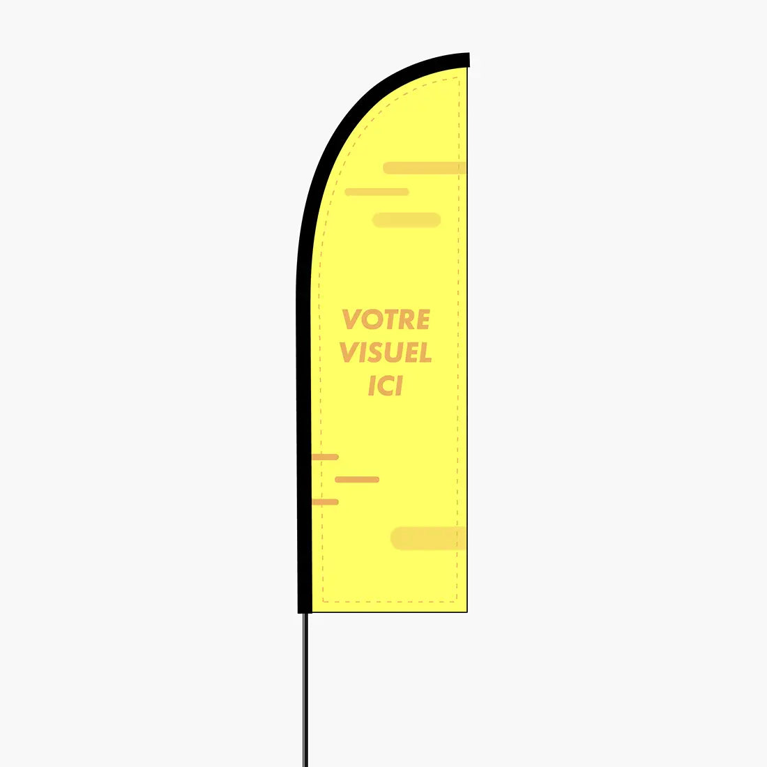 Oriflamme personnalisée plume 2,40 m, voile jaune « Votre visuel ici »