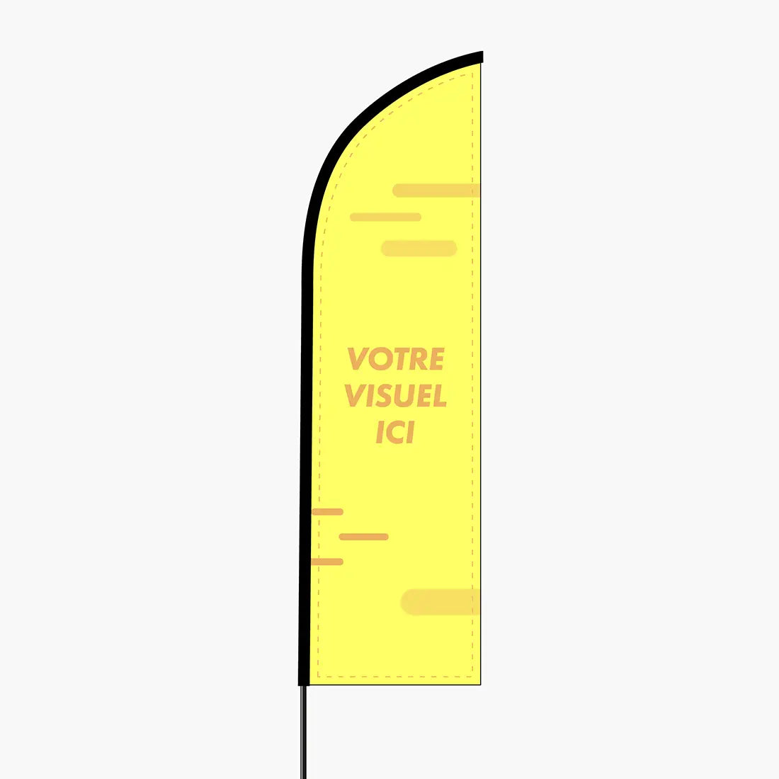 Oriflamme personnalisée plume 3,08 m, voile jaune « Votre visuel ici »