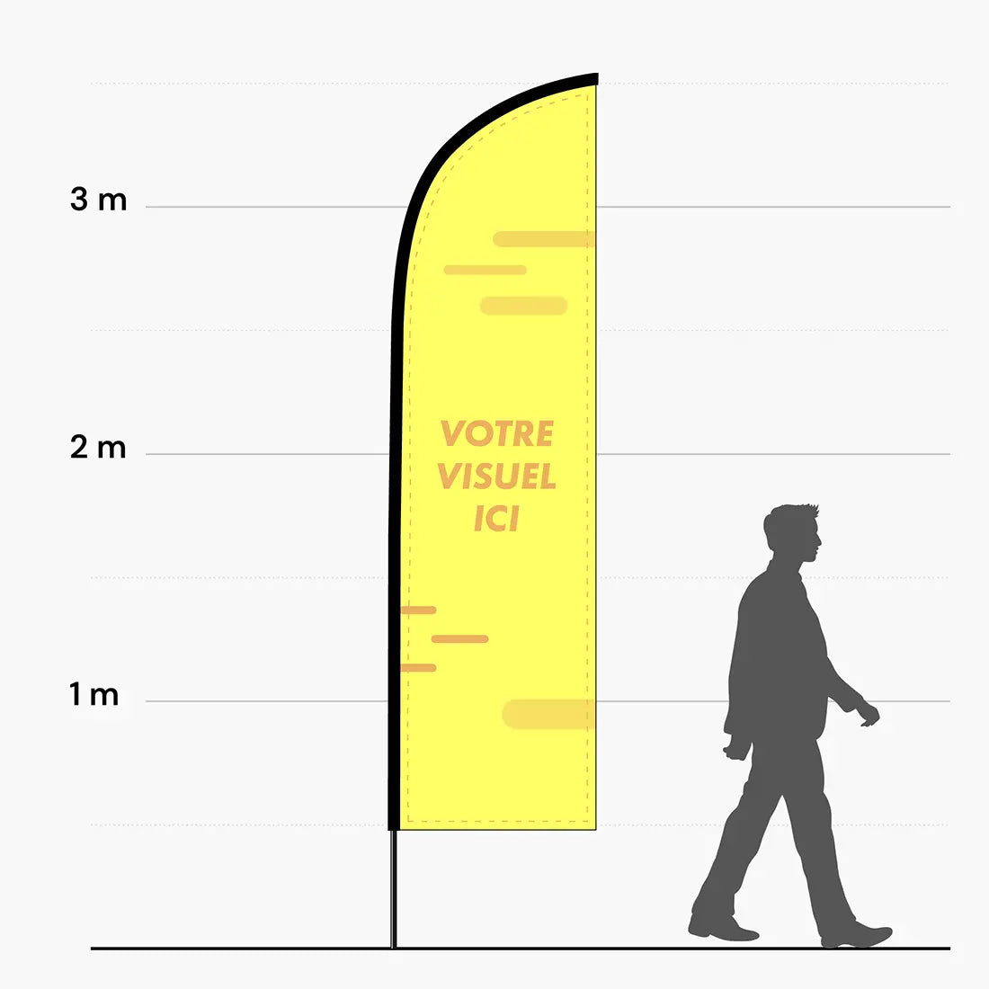 Hauteur de l'oriflamme plume 3,51 m comparée à une silhouette