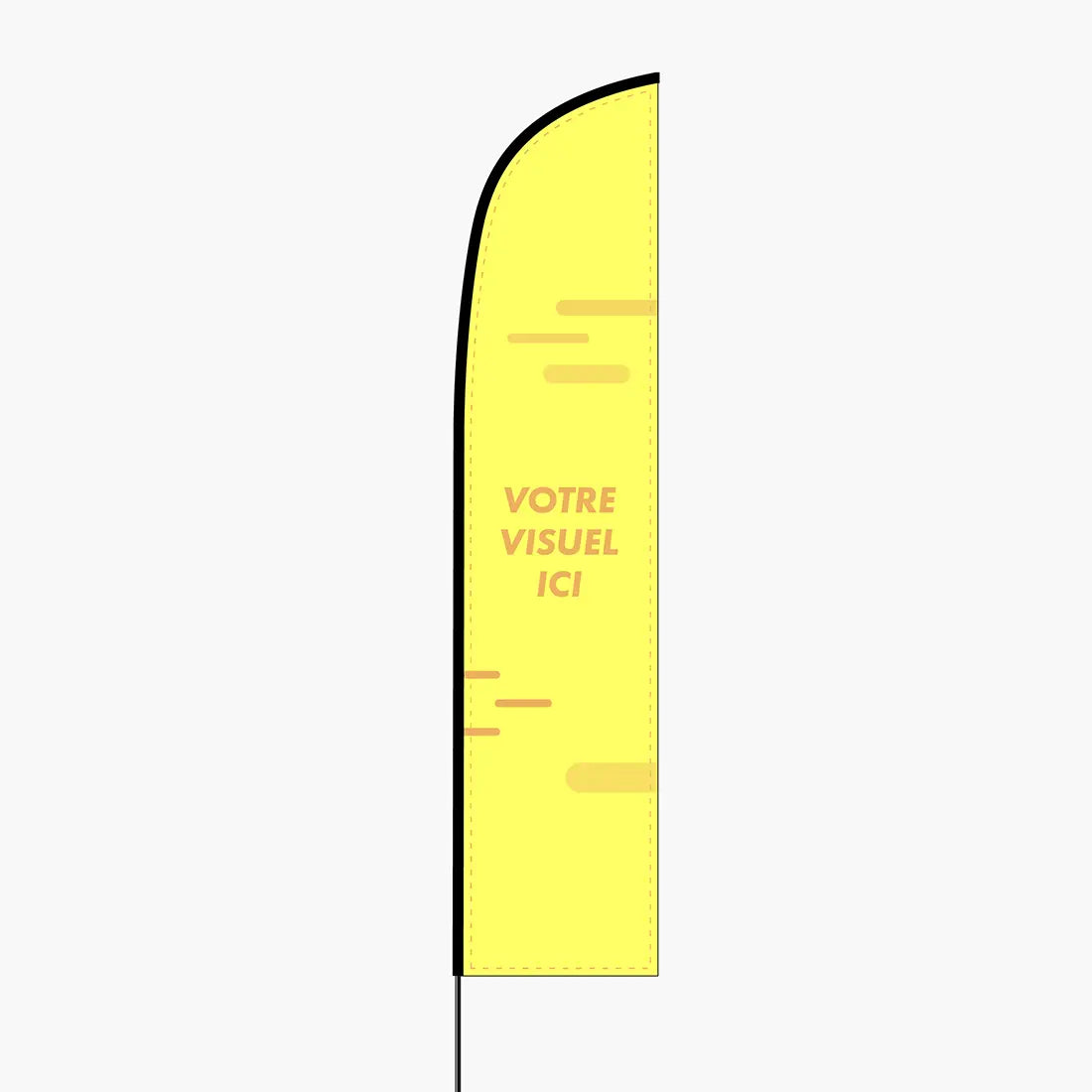 Oriflamme personnalisée plume 4,65 m, voile jaune « Votre visuel ici »