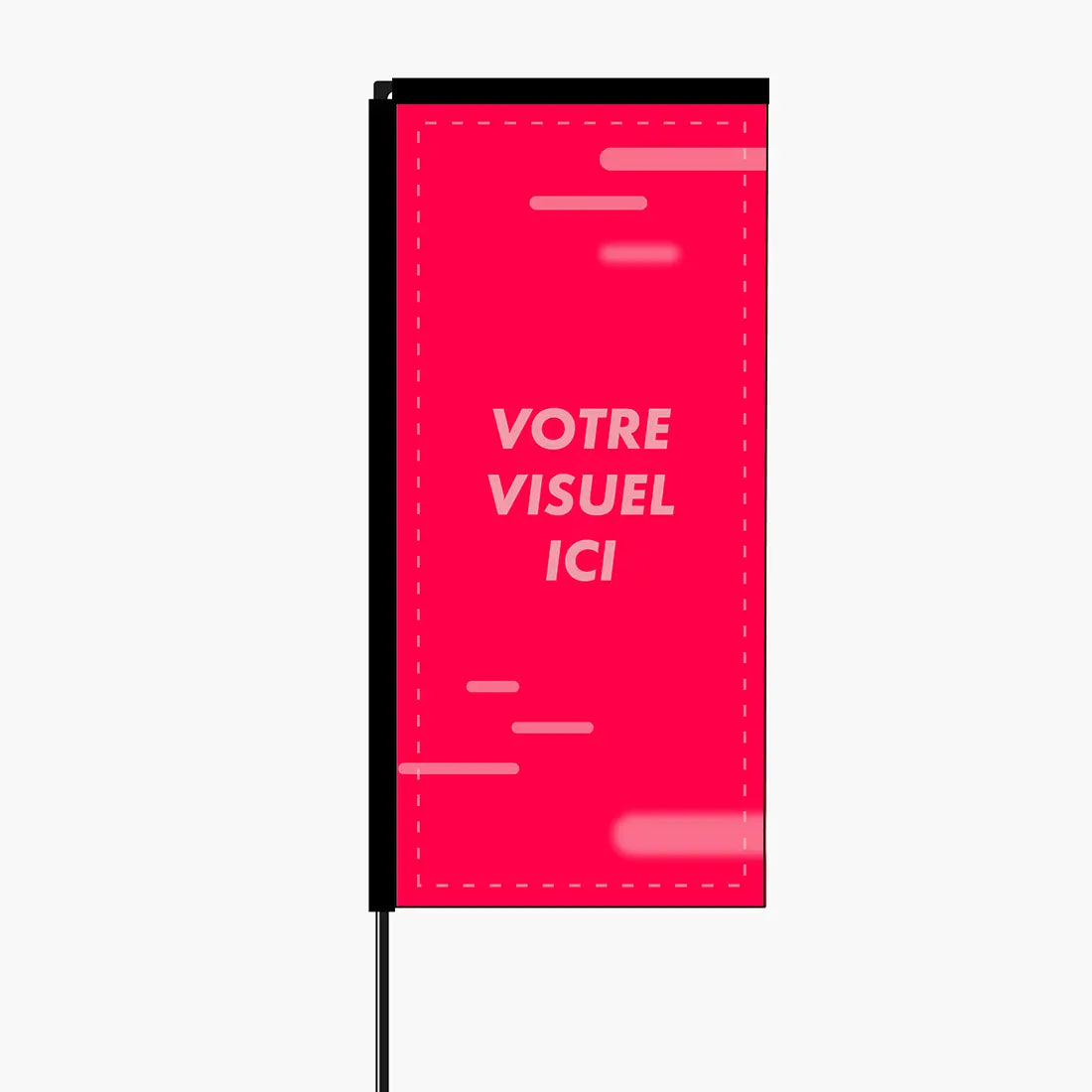 Oriflamme personnalisée rectangle 1,94 m, voile rose « Votre visuel ici »