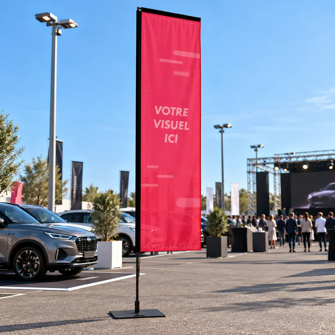 Oriflamme personnalisée forme rectangle 3,96 m pour extérieur