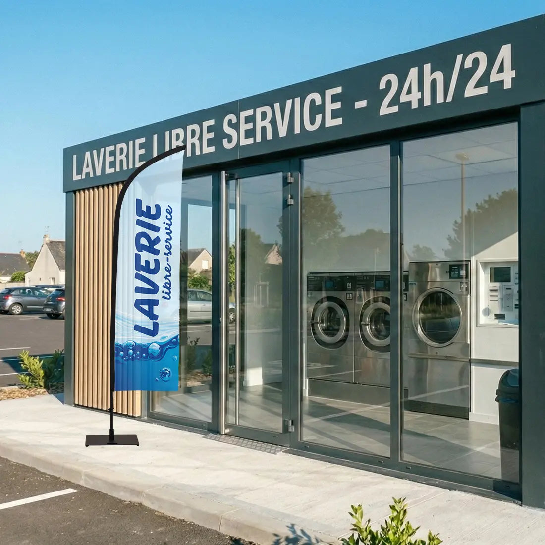 Oriflamme pour enseigne laverie